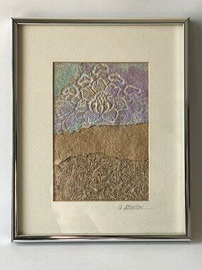 Vintage Original Handmade Paper & Fiber Art by A. Stratton Signed Framed 10x8